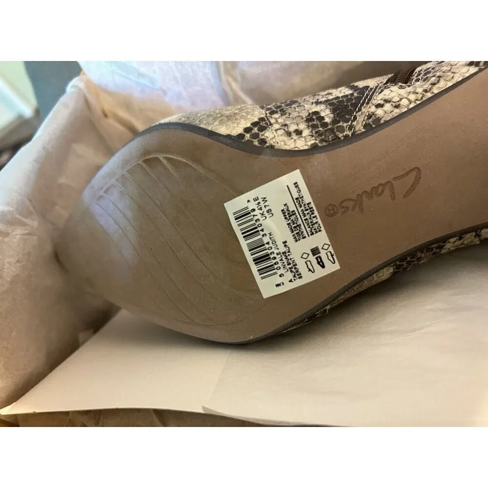 Clarks Collection‎ Heeled Booties Linvale Judith Taupe Snake NEW 7 W